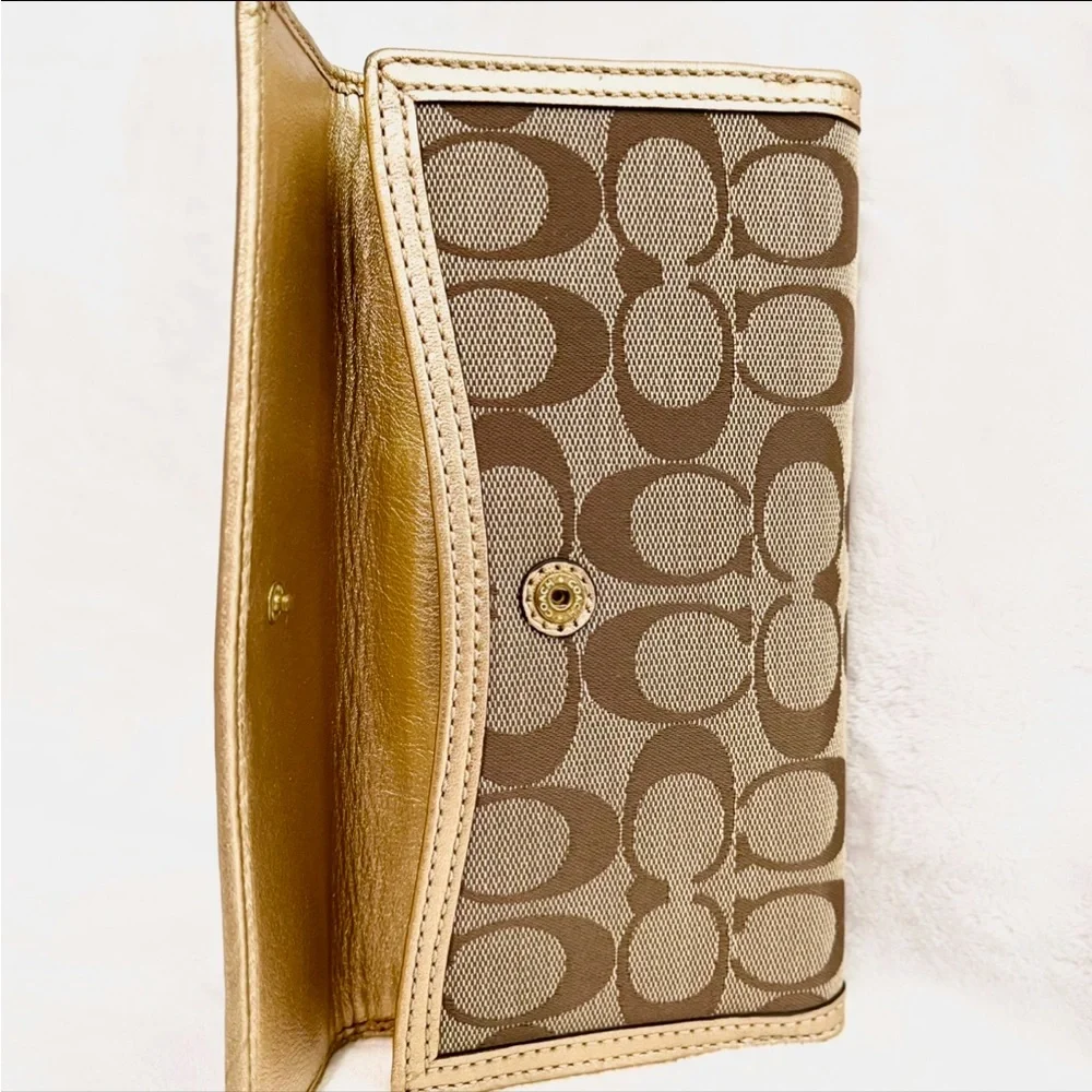 Coach Brown and Gold Signature Canvas Shoulder Bag with Matching Wallet